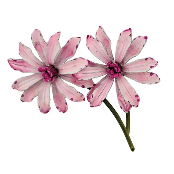 Double Pink Flower Brooch, Pin M197 - Picture 2 of 5